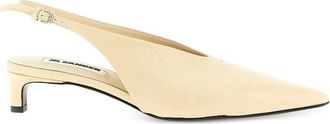Jil Sander Crinkled Leather Slingback Pump - Dames - Pumps - Beige - 39 1/2 EU - Leer - Schoenen