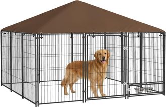 OEM Perrera Con Toldo Y Soporte Giratorio Para Comida 2 Cuencos Incluidos 211x211x151 Cm Negro Y Caf&eacute;