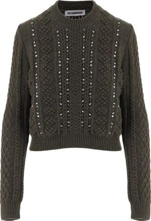 Jil Sander Round-neck Truien - Dames - Ronde hals truien - Groen - S - Wol - Truien & Vesten
