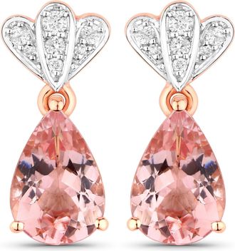 Diana M. Jewels Pink Morganite Pears 10x7mm - 2Pcs + White Diamond F/C Round 1.70mm( I1-I2/I color ) - 2Pcs + White Diamond F/C Round 1.50mm( I1-I2/I color ) - 6Pcs +
