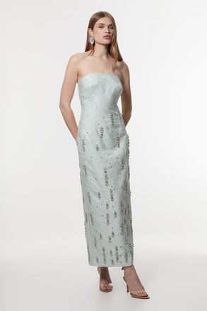 Karen Millen Crystal Embellished Strapless Midi Dress in Sage at Nordstrom, Size 12
