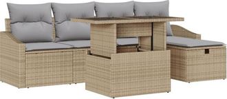 vidaXL Garden Sofa Set Height-Adjustable 6 pcs Beige Poly Rattan vidaXL