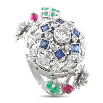 Luxury Bazaar 14K White Gold 0.45ct Diamond, Ruby, Sapphire, and Emerald Ring MF06-050526
