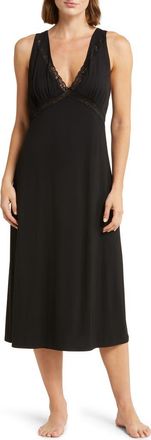 Natori Feathers Lace Trim Nightgown in Blk at Nordstrom, Size X-Small
