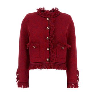 Self Portrait Blazer in Misto Cotone Bicolore - - Knitwear - Donna - Rosso - M