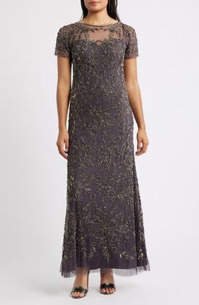 Pisarro Nights Beaded Floral Gown in Slate 421 at Nordstrom Rack, Size 16