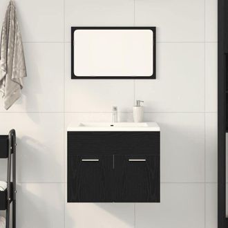 vidaXL Juego De Muebles De Ba&ntilde;o 2 Pzas Roble Negro Madera Ingenier&iacute;a Vidaxl