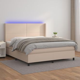 vidaXL Vidaxl - Cama Box Spring Colch&oacute;n Led Cuero Sint&eacute;tico Capuchino 180x200cm