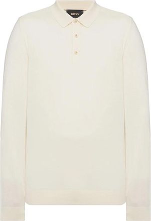 HUGO BOSS L-Ovio Gebreide Poloshirt - Heren - Ronde hals truien - Beige - 2XL - Wol - Truien & Vesten