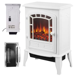 Relaxdays Relaxdays Chimenea El&eacute;ctrica, Efecto Llama Y Calefacci&oacute;n, 2 Niveles, Termostato, 56,5x39x24 Cm, Blanco