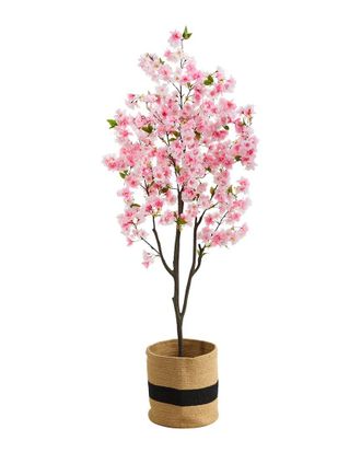 Nearly Natural 6Ft Artificial Cherry Blossom Tree With Handmade Basket