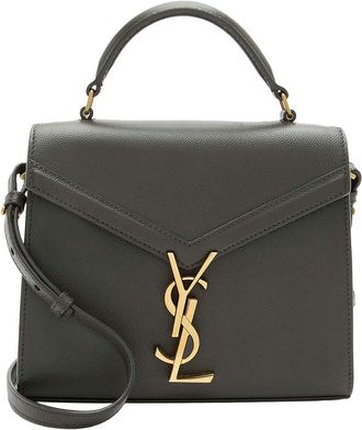 Saint Laurent Grey Grain De Poudre Leather Monogram Cassandra Mini Top Handle (Authentic Pre-Loved)