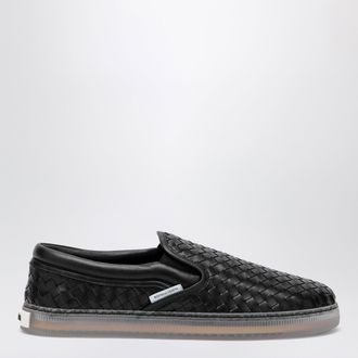 Bottega Veneta Serena slip-on woven leather sneakers in black