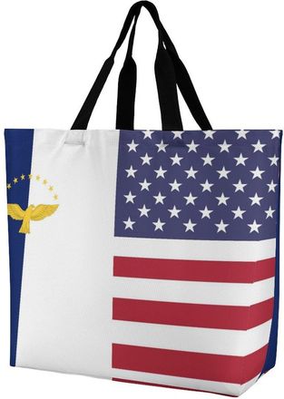 Generic Azore U.S. Flags Reusable Shopping Bags Large Capacity Grocery Bag Heavy Duty Tote for Women 40x40x16cm