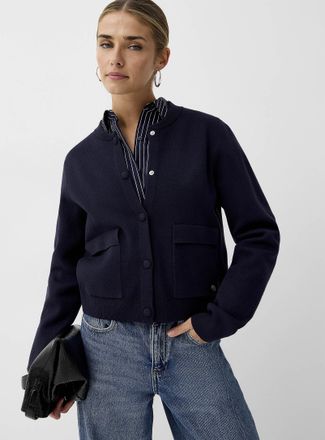 Icone Womens Flap pockets dense knit boxy-fit Cardigan Sweater