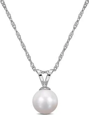 Delmar 14K White Gold Cultured White Pearl Solitaire Pendant Necklace in Silver at Nordstrom Rack