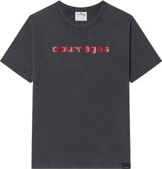 Courrèges T-Shirt In Grey Cotton With Red Logo