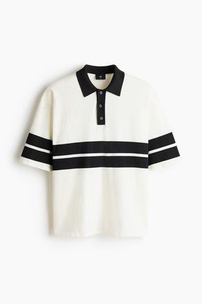 H&M Loose Fit Knitted Polo Shirt in White/black at Nordstrom, Size X-Large