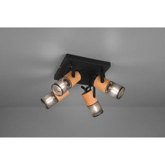 Trio Plaf&oacute;n Tosh Negro 4xe14 Spot Jaula Madera Y Metal 22x22 Cm Lighting