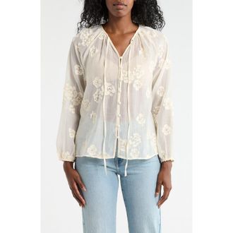 Forgotten Grace Embroidered Babydoll Top in Natural at Nordstrom Rack, Size X-Large
