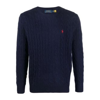 Polo Ralph Lauren Truien & Vesten, Heren, Blauw, XL, Wol, Cable Knit Crewneck Sweater