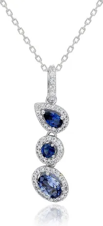 Suzy Levian Silver 1.06 Ct. Tw. Diamond & Blue Sapphire Multi-Shape Drop Pendant