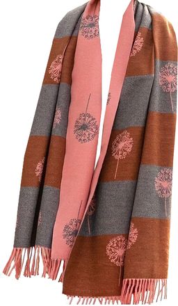 World of Shawls WINTER WARMER Reversible Thick Long DANDELION Print Fashion Scarf Blanket Wrap (Coral/Grey)