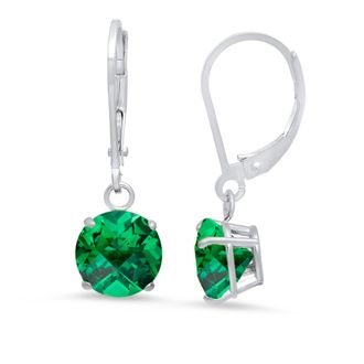 MAX + STONE Sterling Silver Round Checkerboard Cut Gemstone Leverback Earrings (8mm)