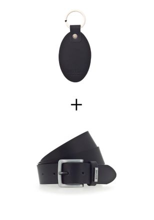 Mustang Lederg&uuml;rtel MUSTANG, Herren, Gr. 80, schwarz, Obermaterial: 100% Rindsleder, unifarben, G&uuml;rtel Lederg&uuml;rtel, 2tlg. Set