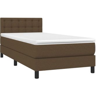 vidaXL Cama Box Spring Colch&oacute;n Y Luces Led Tela Marr&oacute;n Oscuro 90x190cm Vidaxl