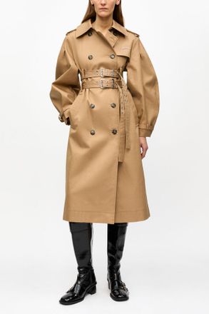 Ganni Beige Camel Bonded Cotton Trench Coat - Size 32 Organic