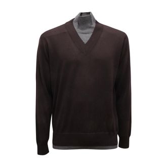 Paolo Pecora Maglione Lupetto Jumper - male - Paolo Pecora - V-neck Knitwear - Brown - M - Knitwear