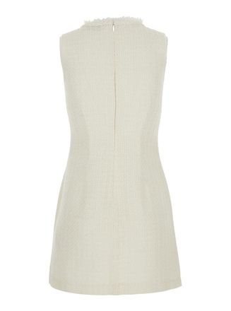 Self Portrait Jewelled-Button V-Neck Mini Dress - White