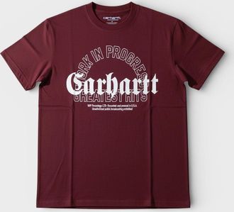 Carhartt Work in Progress Mens Carhartt Logo Print T-Shirt Maroon - Size: 40