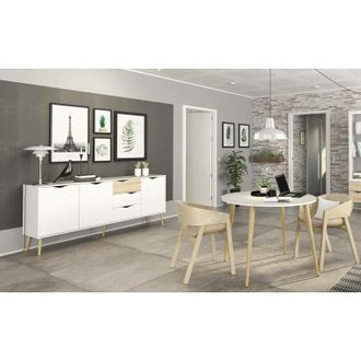 Dmora Dmora Buffet Avec Trois Portes Et Trois Tiroirs, Blanc Et Ch&ecirc;ne, Dimensions 195 X 81 X 39 Cm