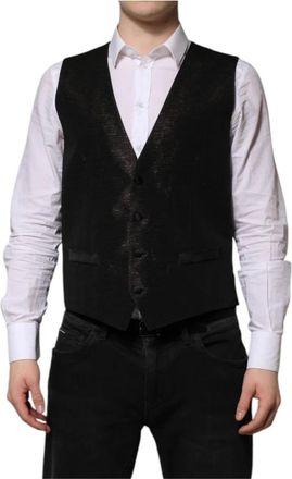 Dolce & Gabbana Single Breasted Vest - Heren - Gillet - Zwart - L - Leer - Kostuums