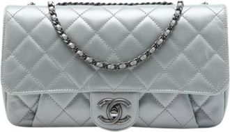 Chanel Pre-owned Vintage Quilted Calfskin Crossbody Bag - Dames - Vintage Schoudertas - Grijs - ONE Size - Leer - Vintage