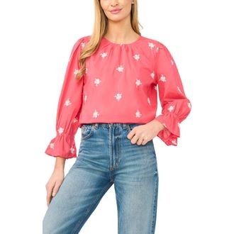 CeCe by Cynthia Steffe Embroidered Ruffle Sleeve Top in Claret Red at Nordstrom, Size X-Small
