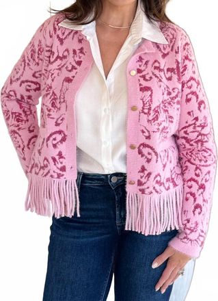 Fate The Evelyn Fringe Cardigan In Pink Paisley