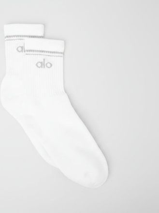 Alo | Half-Crew Throwback Socks in White/Titanium, Size: Medium