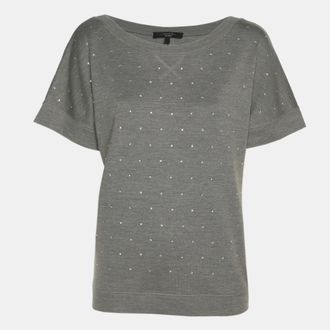 Max Mara Grey Silk Blend Crystal Embellished Top