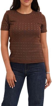 Cyrus Allover Studded Short Sleeve Top in Fudge at Nordstrom Rack, Size X-Large