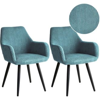 Beliani Set di 2 sedie da pranzo imbottite in velluto a coste con braccioli,design moderno base in metallo turchese Mori