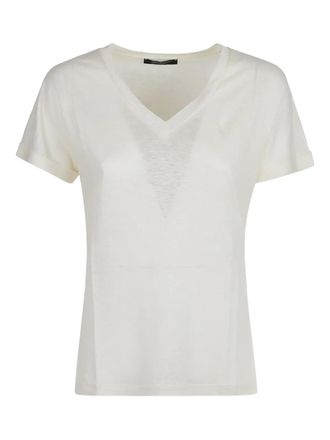Aragona V-neck linen T-shirt - women - Linen/Flax - 44 - White