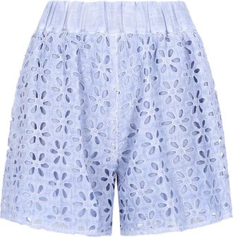 120% Lino Floral Cut-Out Relaxed Cotton Shorts