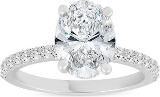 Pompeii3 Certified 3 3/8Ct Oval Diamond Engagement Ring Hidden Halo Lab Grown White Gold