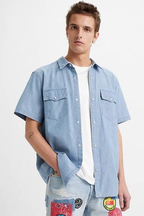 Levi's Camicia Western rilassata con manica corta - Uomo - XS - Blu / New Hyde Chambray