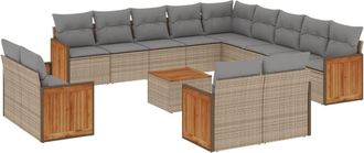 vidaXL Set Sof&aacute;s De Jard&iacute;n 14 Pzas Con Cojines Rat&aacute;n Sint&eacute;tico Beige Vidaxl