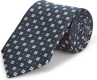 Oliver Brown Pure Silk Geometric Tie - Navy/White