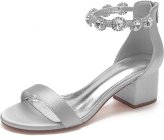 Generic Bridal Shoes Block Heel Wedding Low Sandals Bridal Wedding Shoes Party Dress Heels Open Toe Wedding Heels 5.5Cm,Silver,10 UK